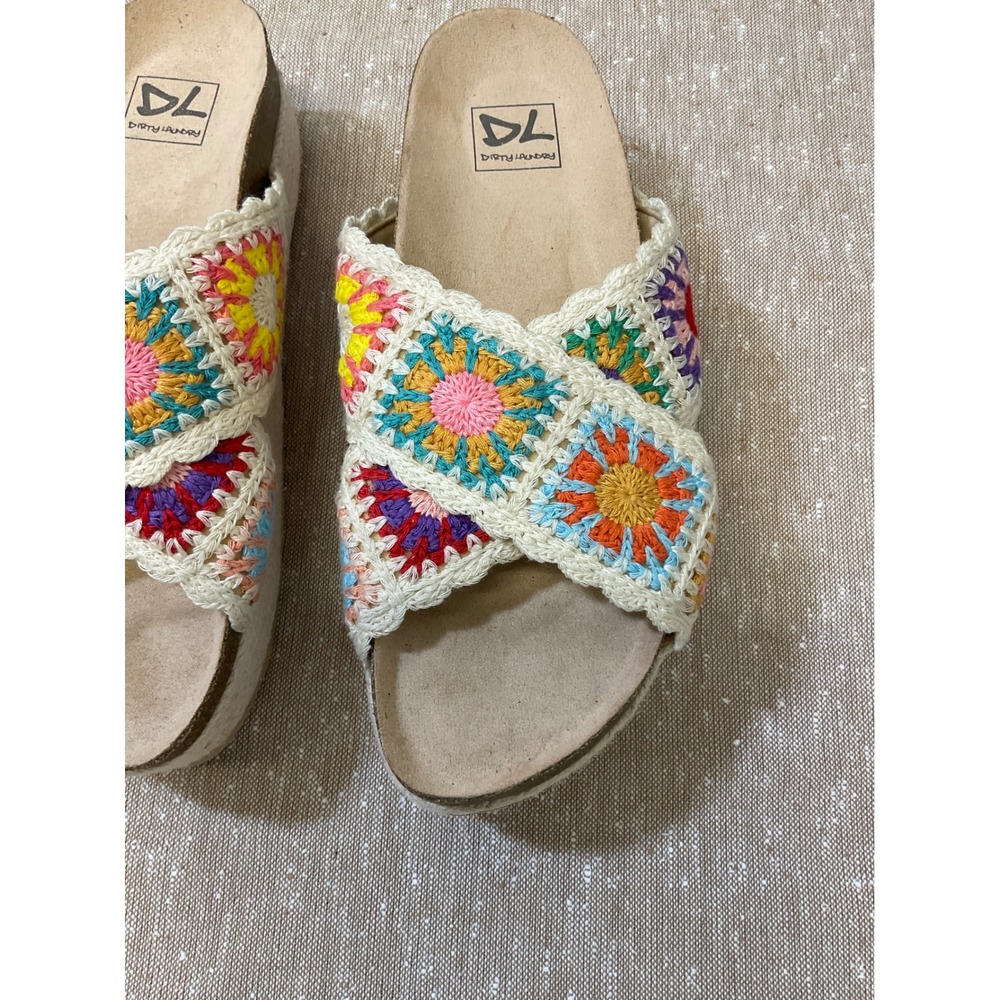 Dirty Laundry Tacoma Crochet Granny Square Platform Slide Sandals Boho 7.5